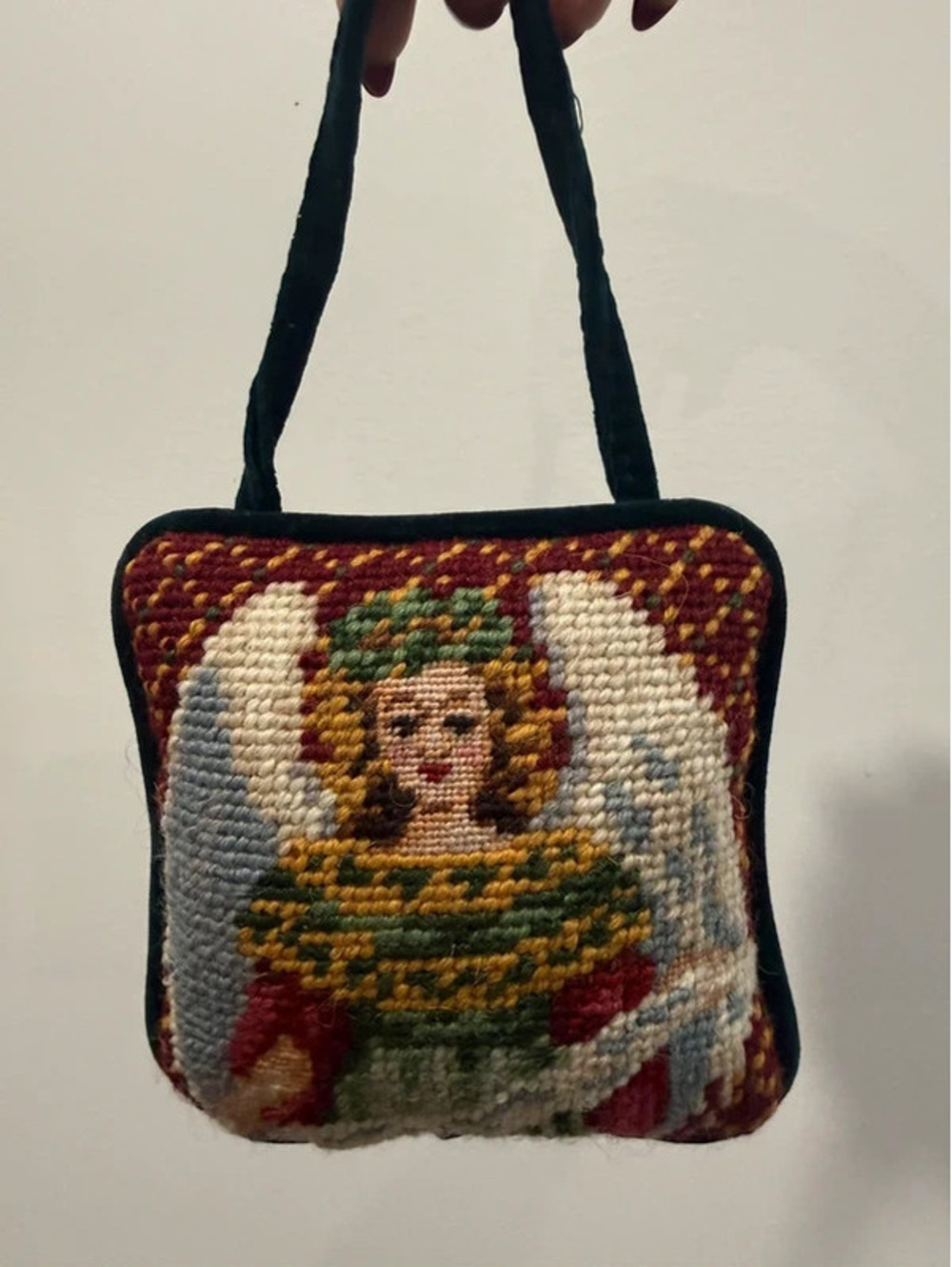 Vintage Needlepoint Angel Doorknob Hanger Christmas Decor